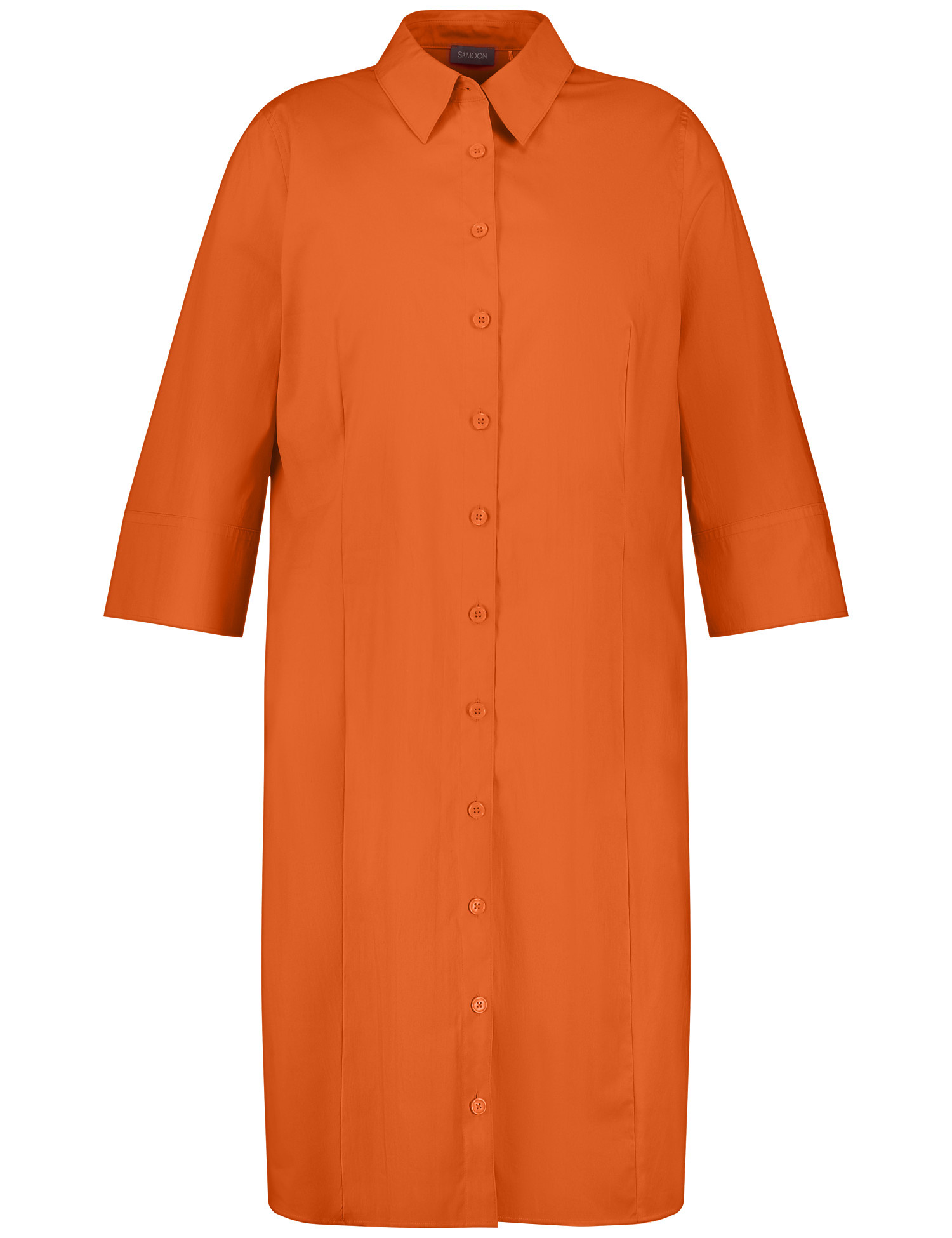 SAMOON Damen Blusenkleid mit 3/4 Arm und Taschen Hemdkragen Baumwolle Orange, 50 von SAMOON