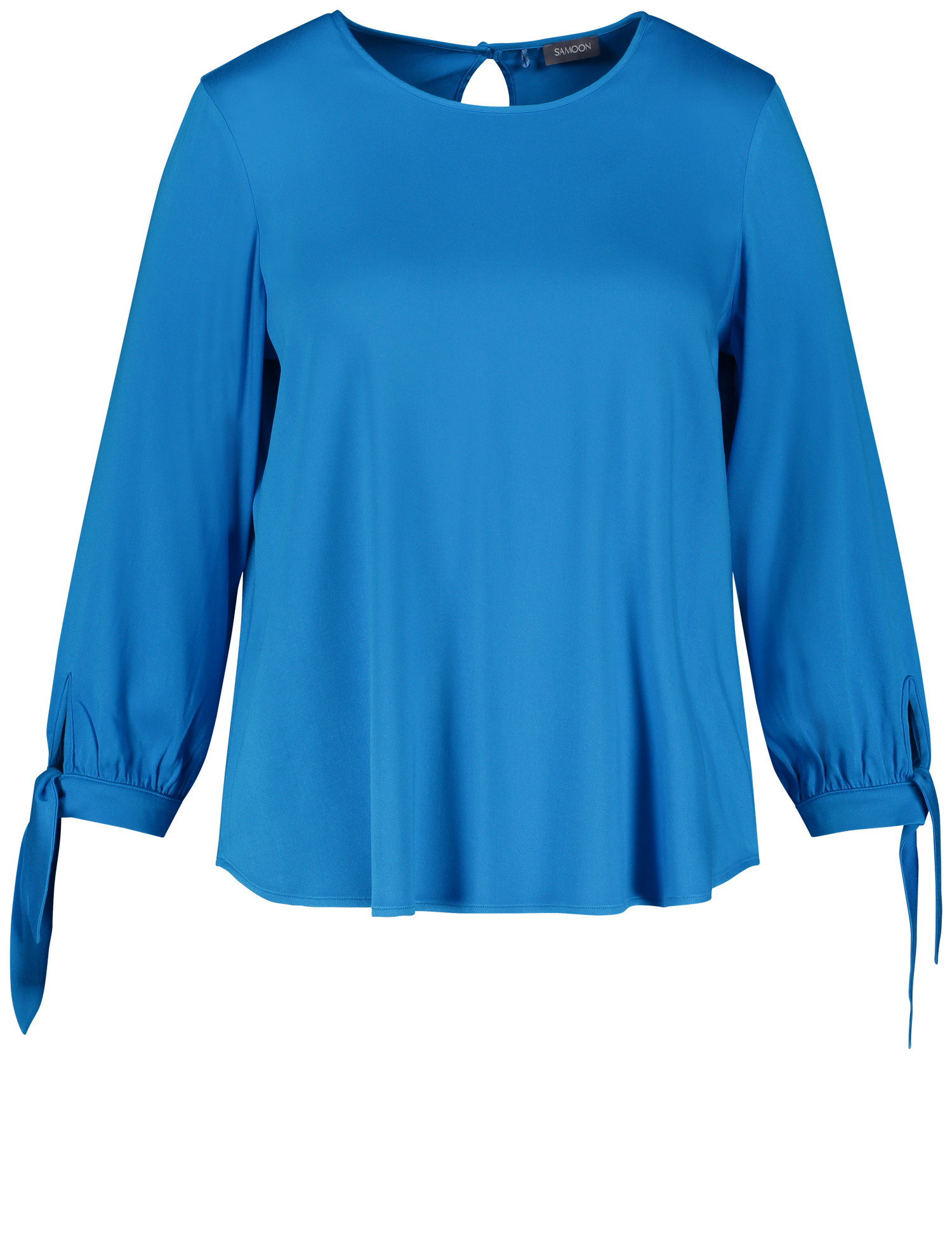 SAMOON Damen Blusenshirt mit Knoten-Details am Arm 68cm 3/4 Arm Rundhals Viskose Blau, 56 von SAMOON