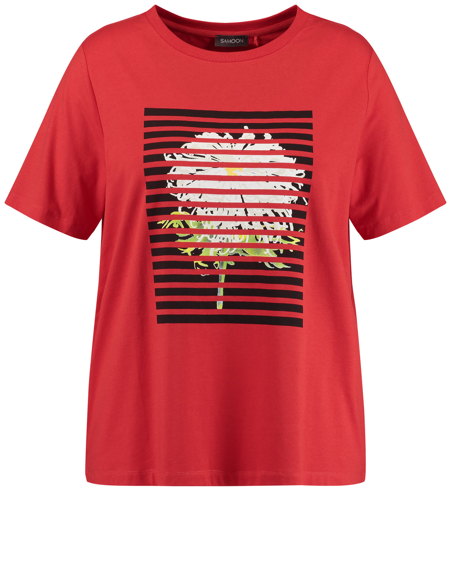 SAMOON Damen T-Shirt mit Frontprint 68cm Kurzarm Rundhals Modal Rot, 42 von SAMOON