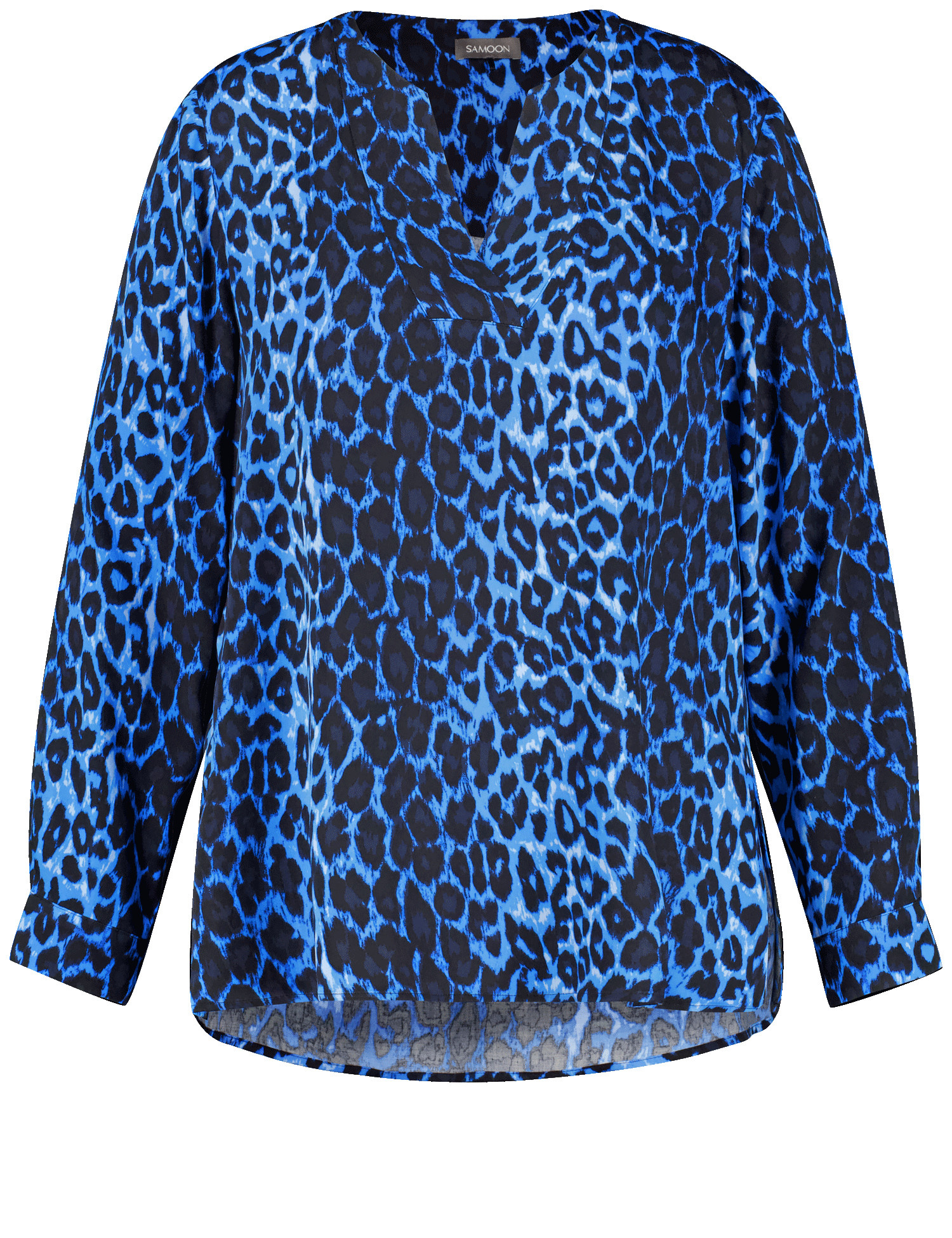 SAMOON Damen Tunika mit Animal-Print 70cm Langarm Tunika-Ausschnitt Viskose Blau, 54 von SAMOON