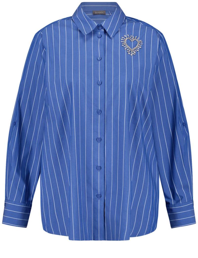 SAMOON - Gestreifte Baumwollbluse mit Strass-Applikation blau - Gr. - 44 von SAMOON