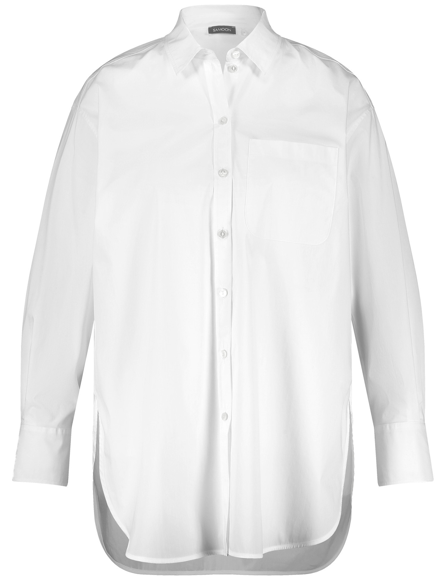 SAMOON Damen Klassische Longbluse aus Baumwoll-Stretch 86cm Langarm Hemdkragen Baumwolle Weiss, 42 von SAMOON