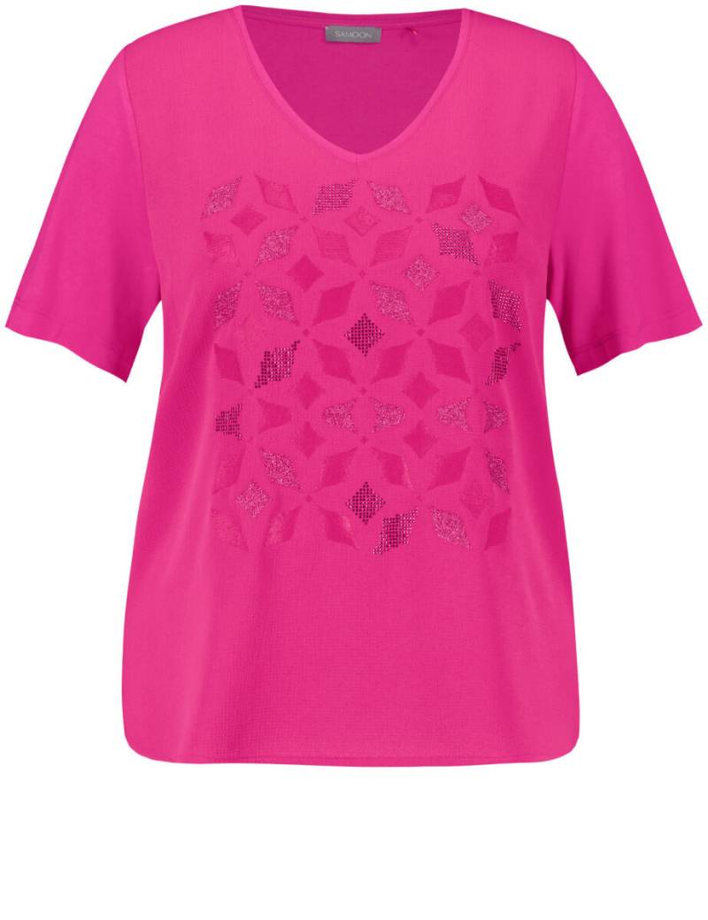 SAMOON - Kurzarmshirt mit fließender Web-Front pink - Gr. - 44 von SAMOON