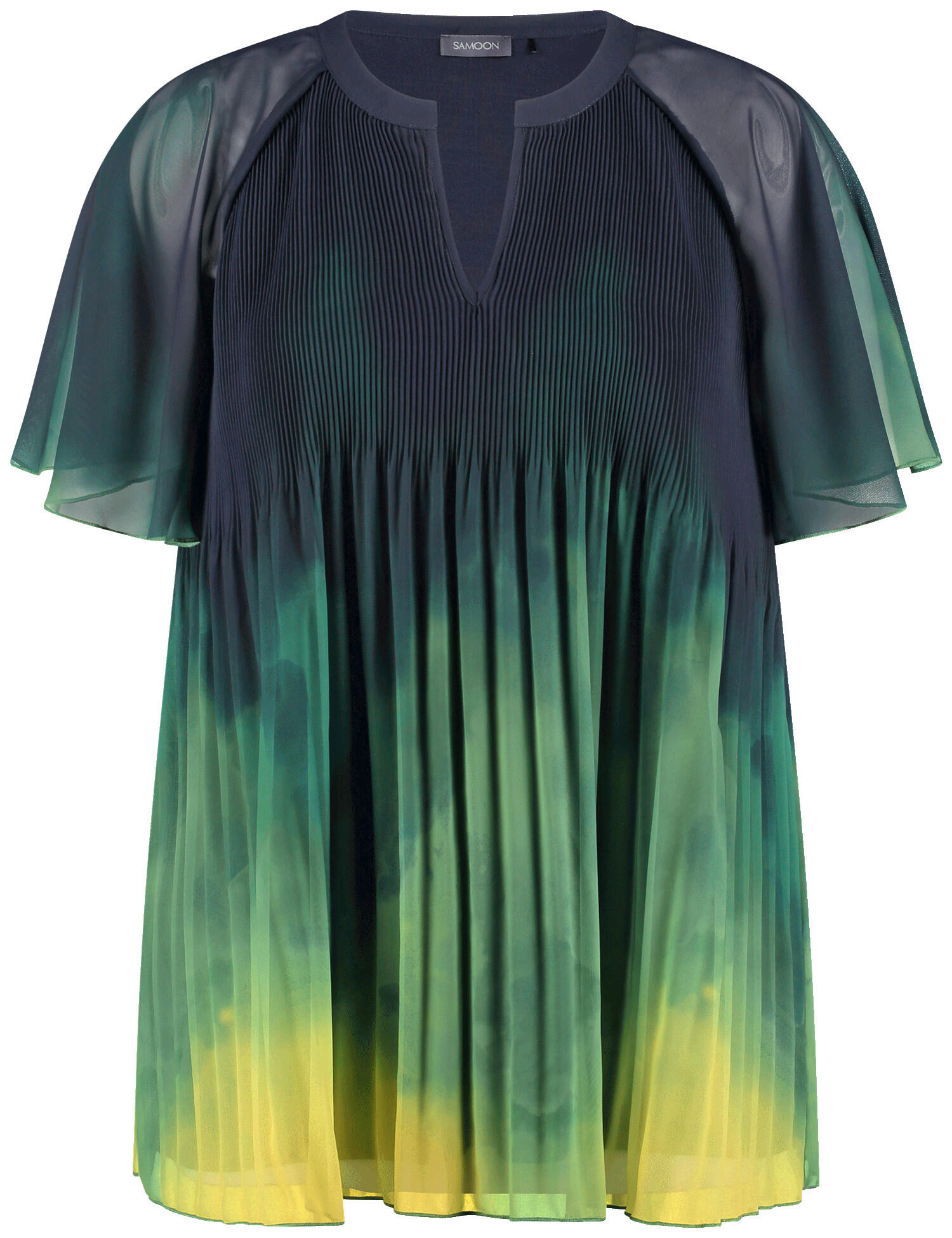 SAMOON - Plisseebluse mit kurzem Ärmeln green fern gemustert - Gr. - 46 von SAMOON