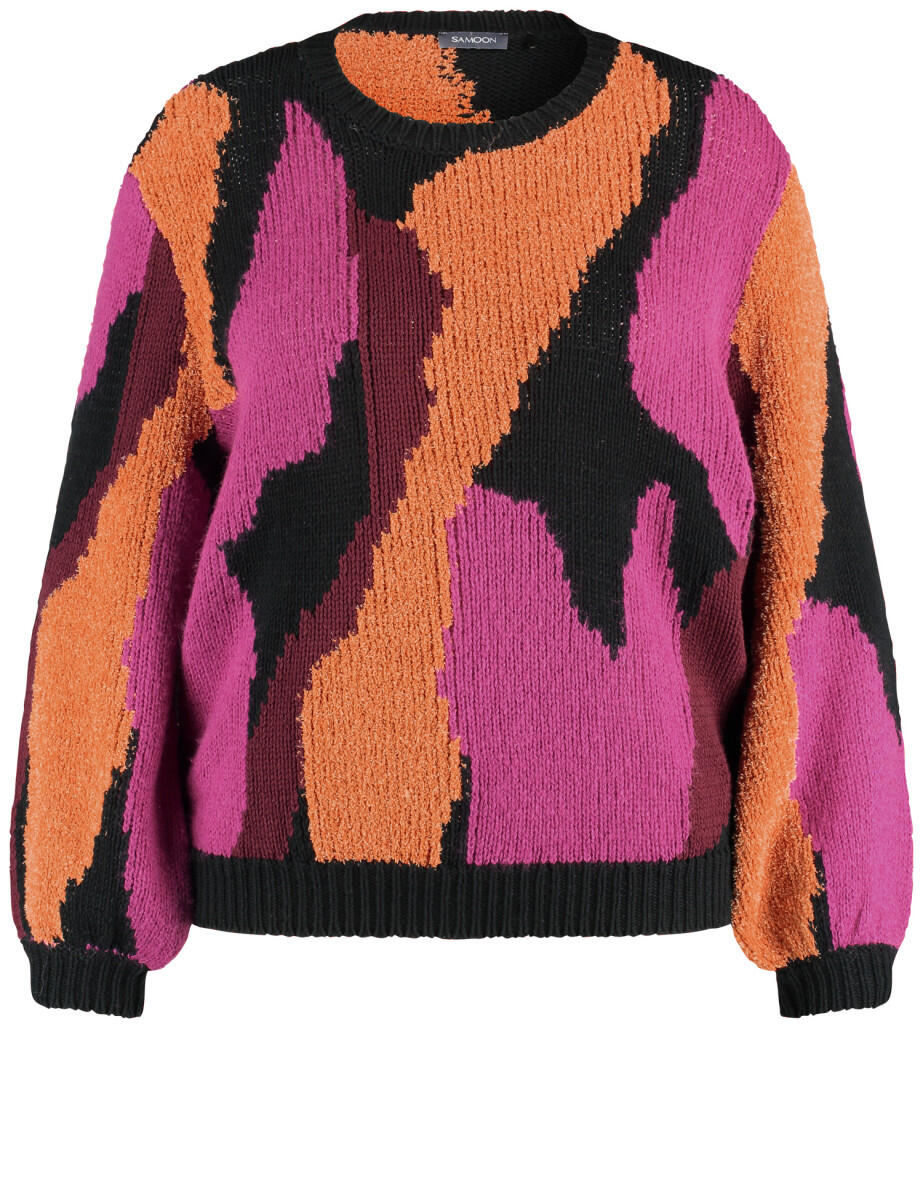 SAMOON - Pullover mit ausgefallenem Dessin pink/schwarz/orange - Gr. - 42 von SAMOON
