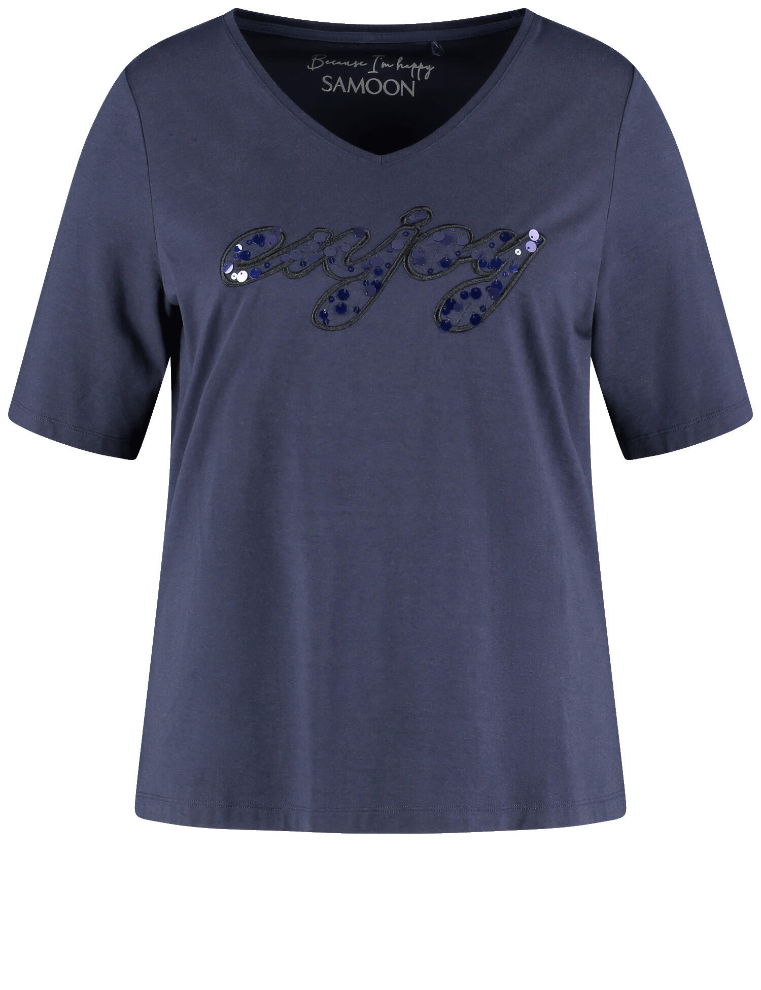 SAMOON - T-SHIRT 1/2 ARM dark lake blue gemustert - Gr. - 50 von SAMOON