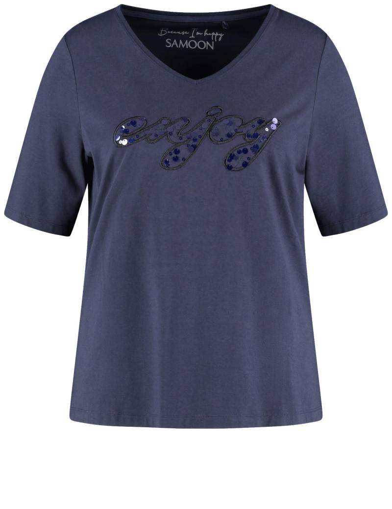 SAMOON - T-SHIRT 1/2 ARM dark lake blue gemustert - Gr. - 52 von SAMOON
