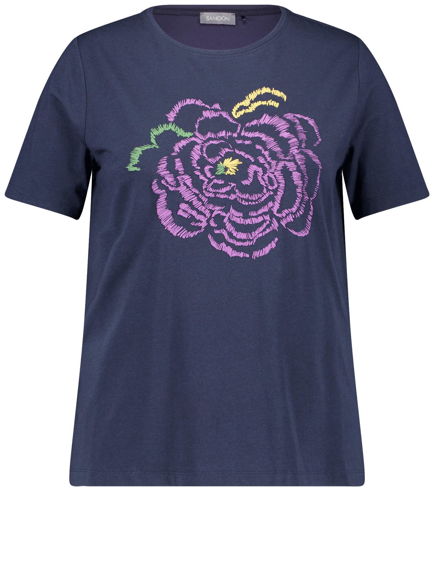 SAMOON - T-SHIRT 1/2 ARM dark lake blue gemustert - Gr. - 52 von SAMOON