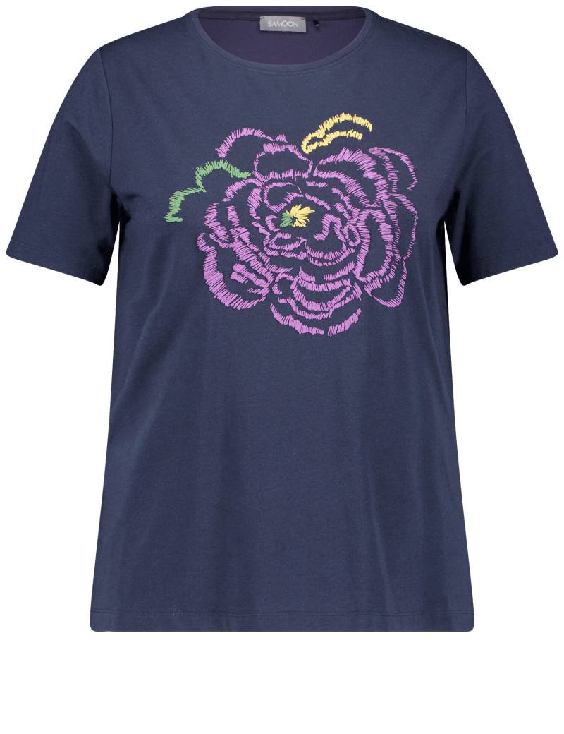 SAMOON - T-SHIRT 1/2 ARM dark lake blue gemustert - Gr. - 52 von SAMOON