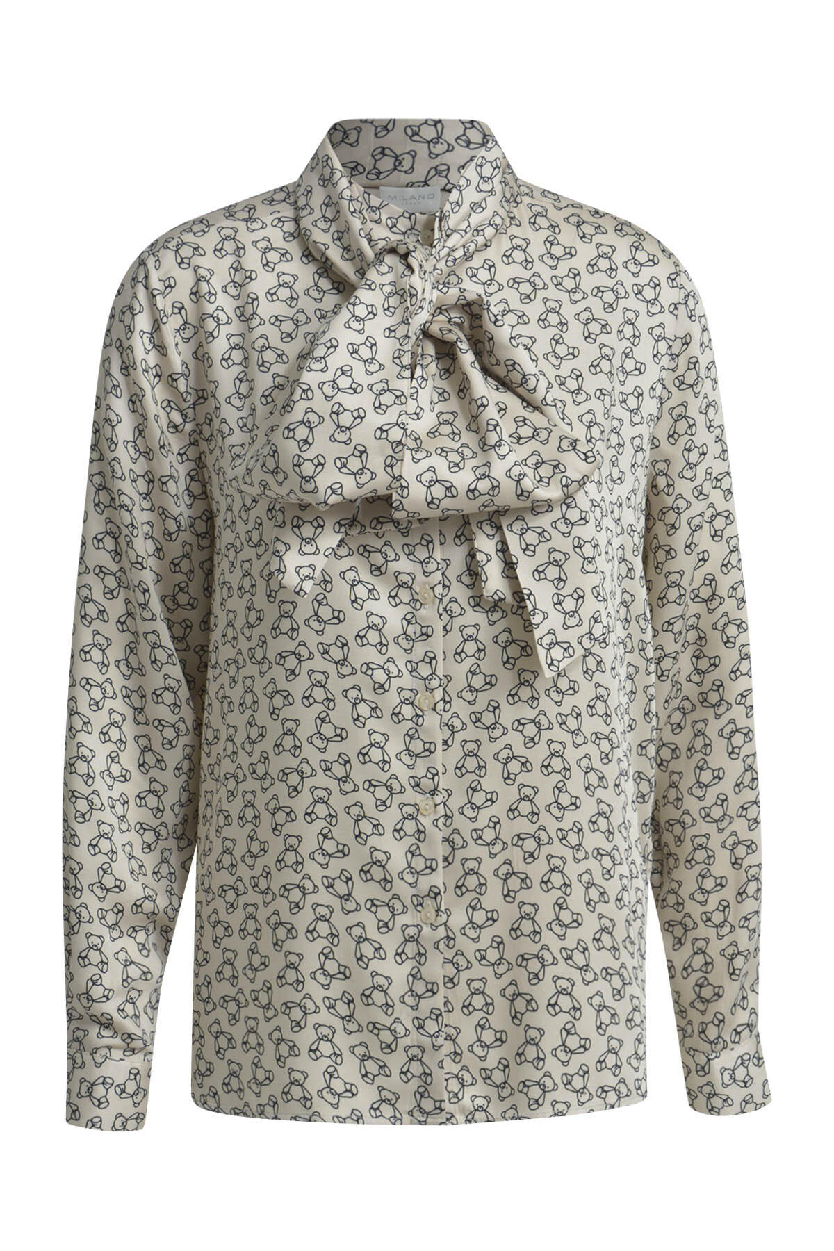 Milano Italy - blouse w/ bow tie 1/1 sleeve black print - Gr. - 40 von Milano Italy