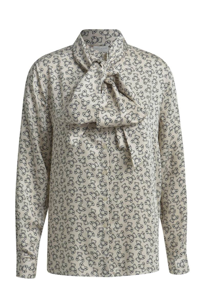 Milano Italy - blouse w/ bow tie 1/1 sleeve black print - Gr. - 40 von Milano Italy