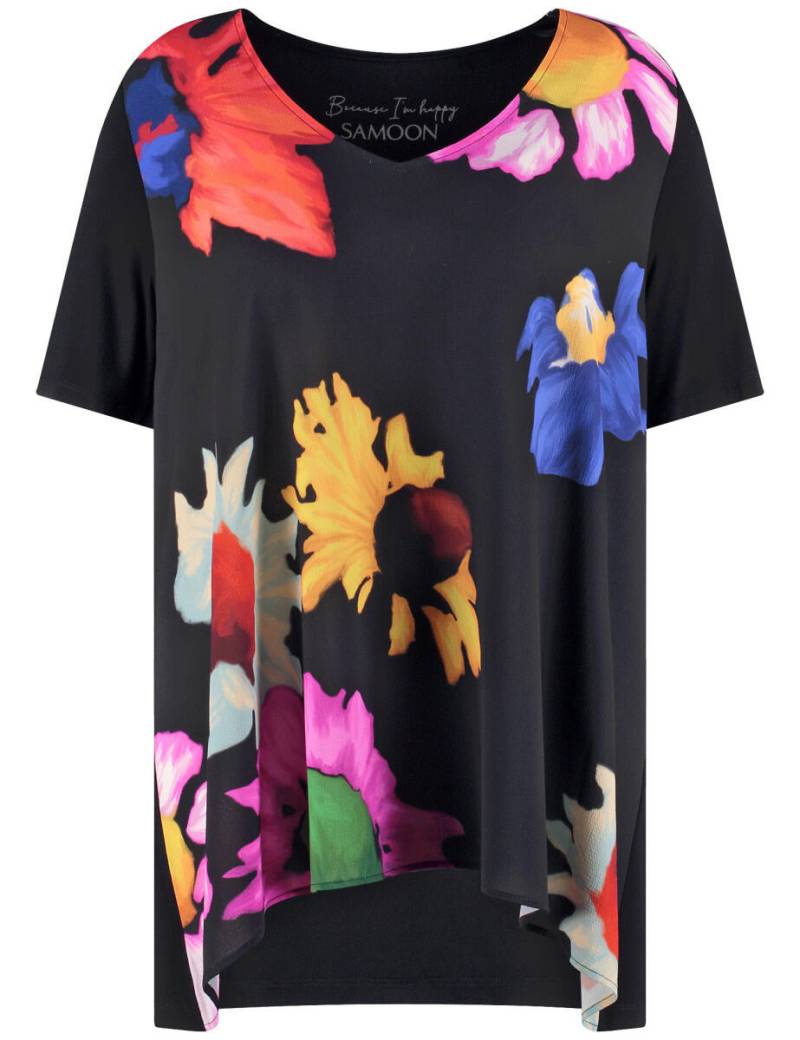 SAMOON - T-Shirt mit Blumenmuster schwarz - Gr. - 46 von SAMOON