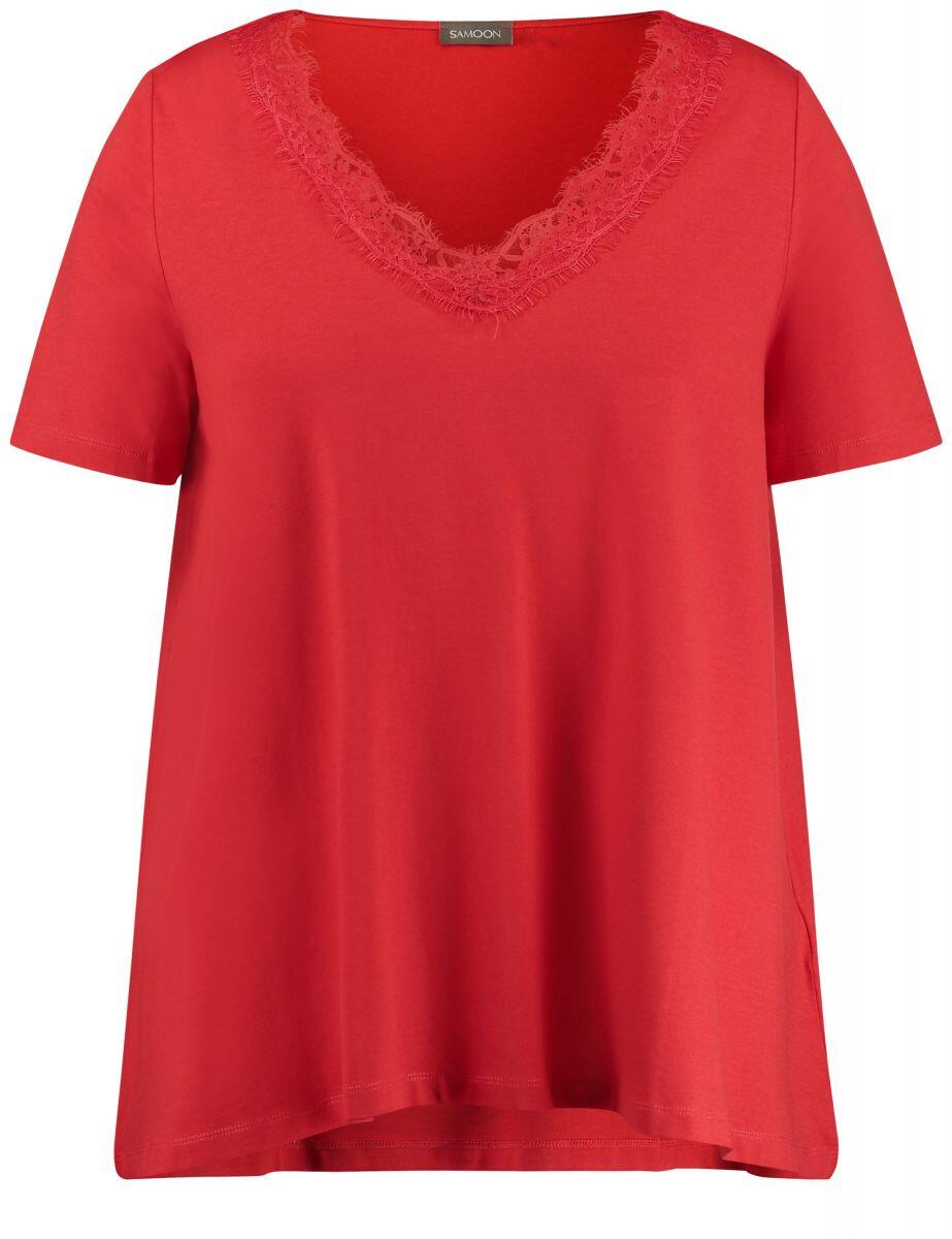 SAMOON - T-Shirt mit Spitzendetail rot - Gr. - 44 von SAMOON