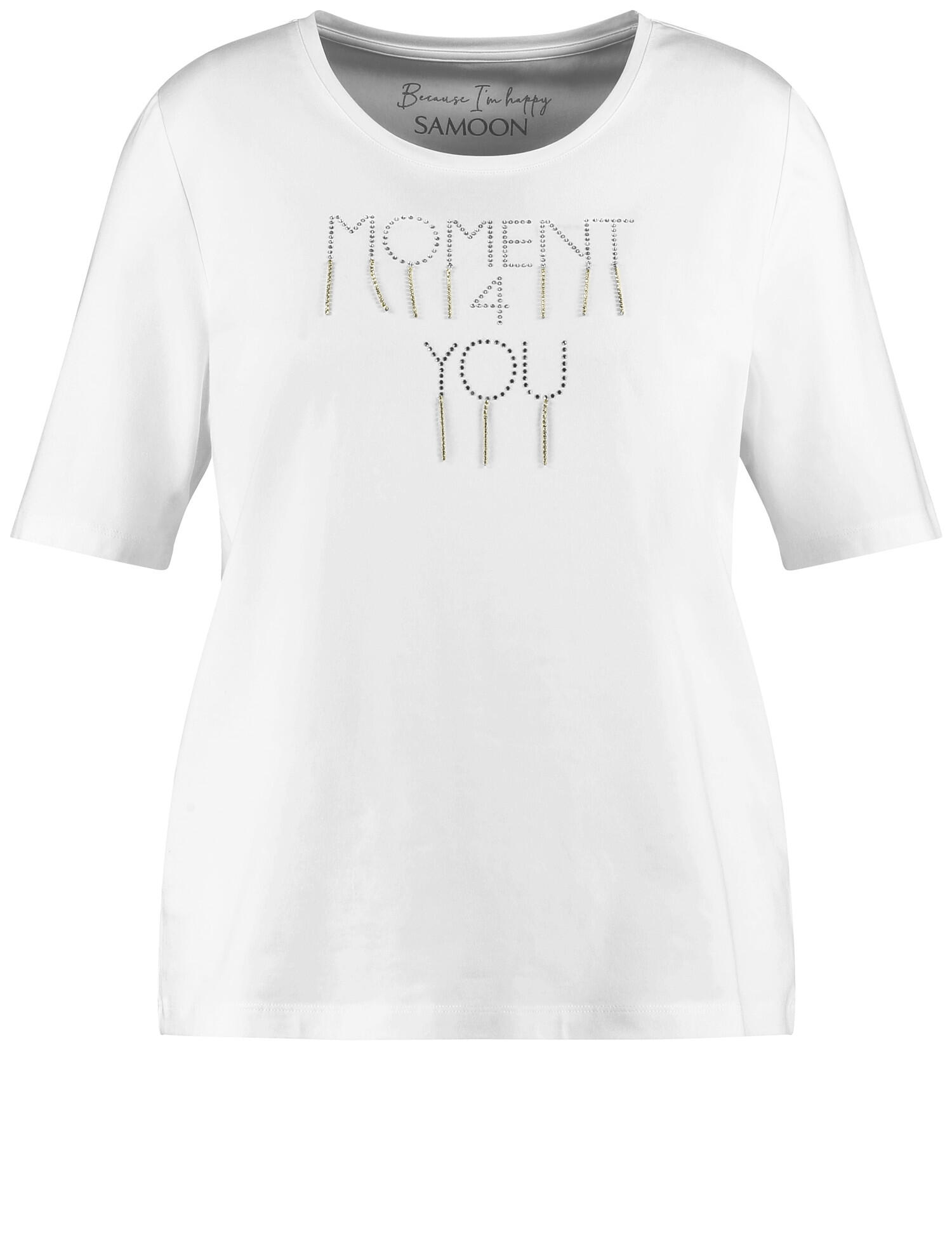 SAMOON - T-Shirt mit Strassstein-Wording white gemustert. - Gr. - 48 von SAMOON