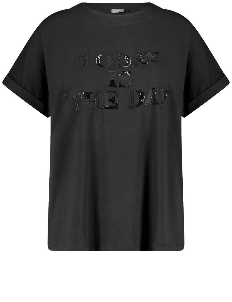 SAMOON - T-Shirt mit appliziertem Wording black - Gr. - 46 von SAMOON