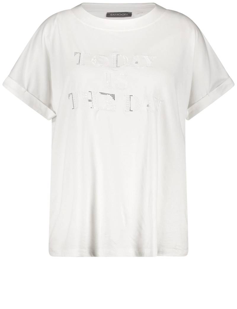 SAMOON - T-Shirt mit appliziertem Wording white - Gr. - 46 von SAMOON