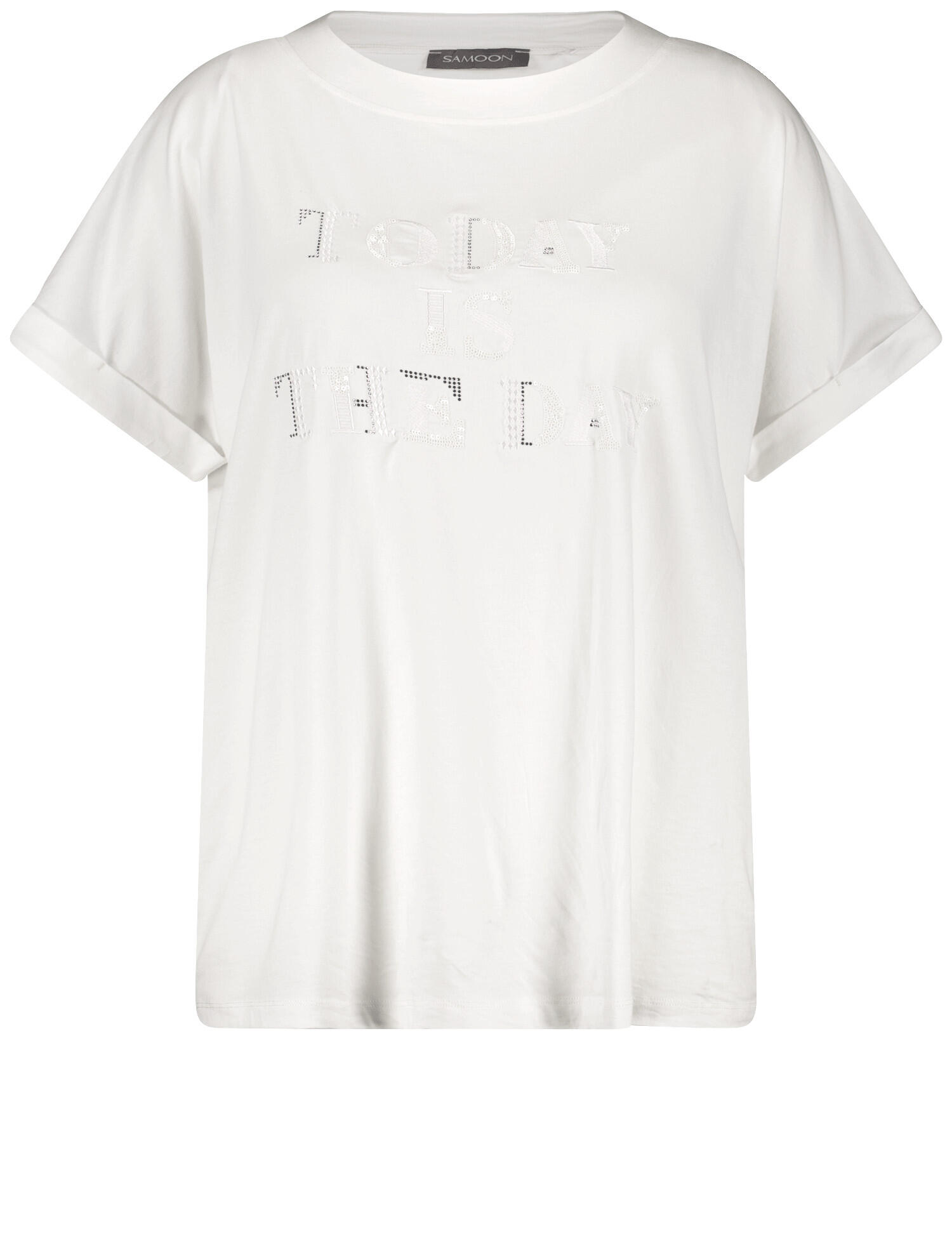 SAMOON - T-Shirt mit appliziertem Wording white - Gr. - 54 von SAMOON