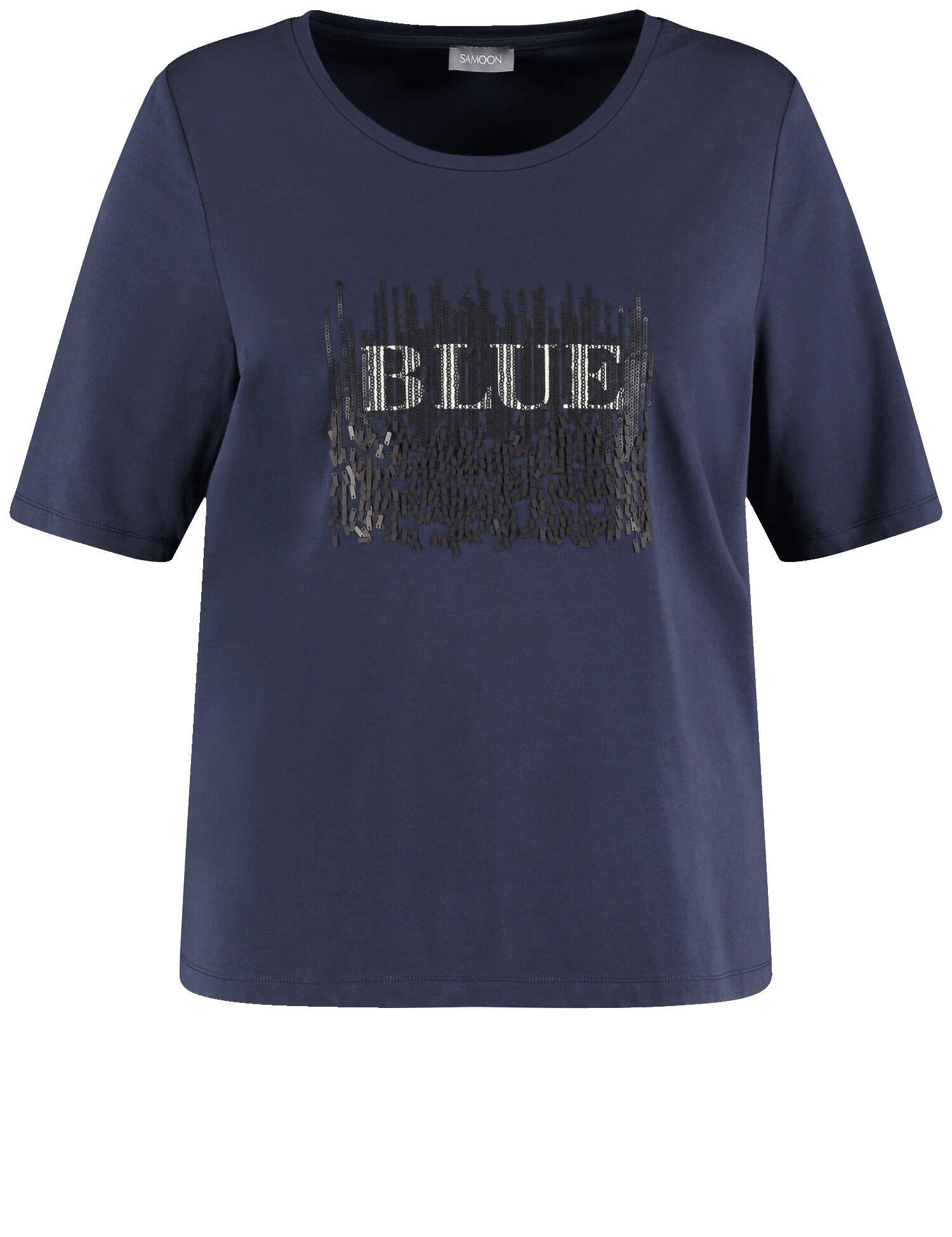 SAMOON - T-Shirt mit verziertem Wording-Print dark lake blue gemustert - Gr. - 48 von SAMOON