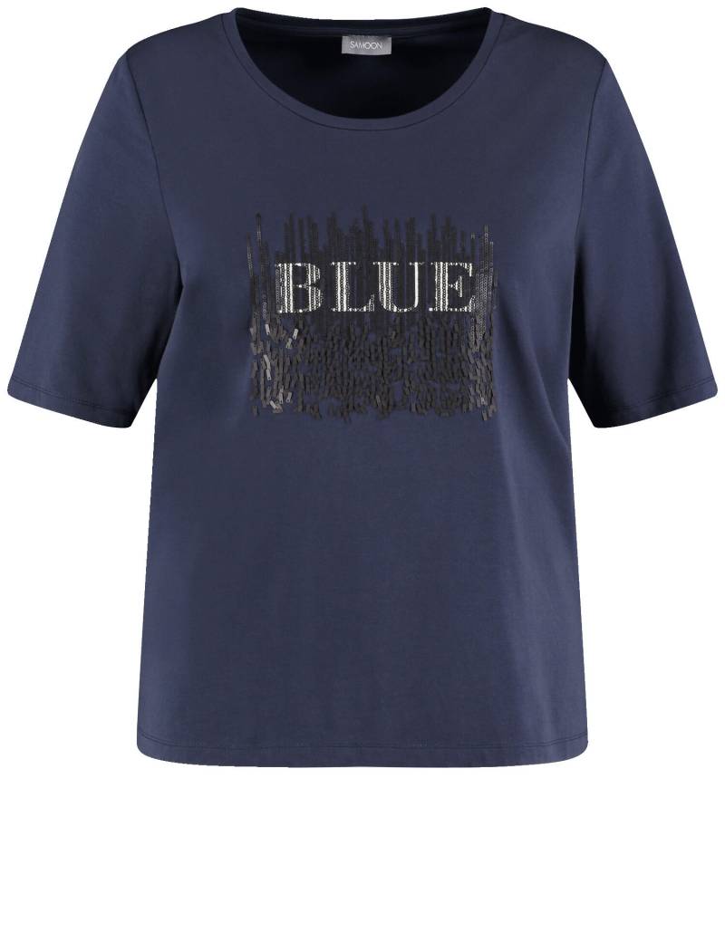 SAMOON - T-Shirt mit verziertem Wording-Print dark lake blue gemustert - Gr. - 52 von SAMOON