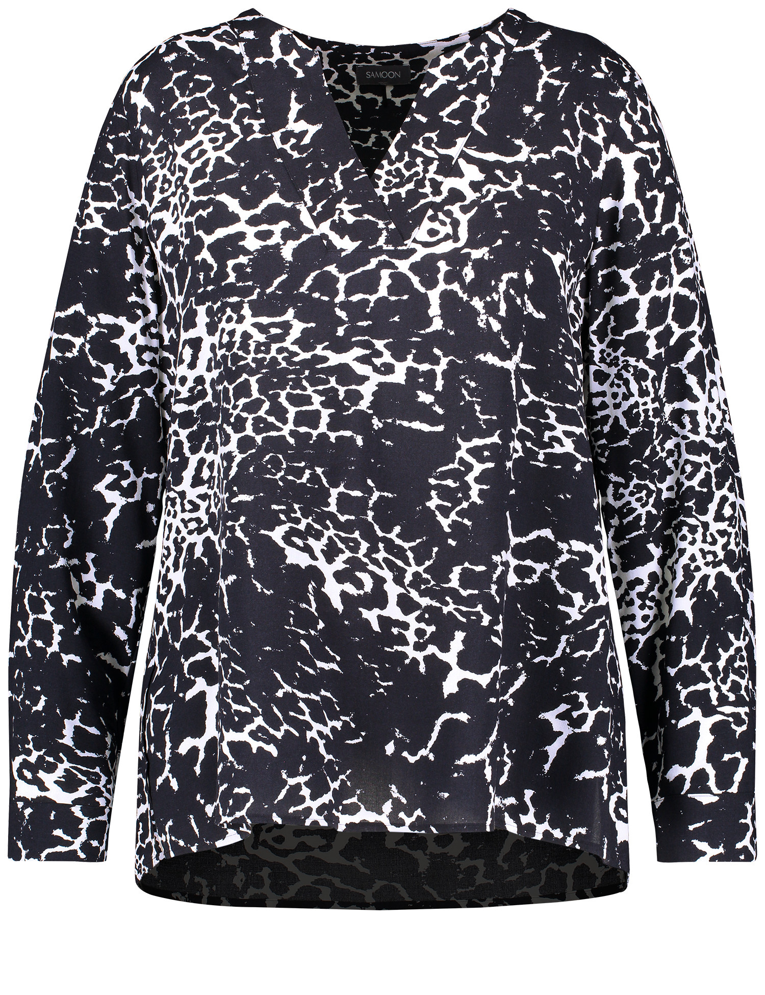 SAMOON Damen Tunika mit Allover-Print 70cm Langarm V-Ausschnitt Viskose Blau Animal-Print, 44 von SAMOON