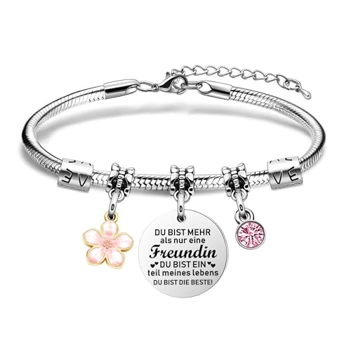 SAMORION Freundschaft Geschenk Für Freund,Mode Armbänder Für ihre Beste Freundin Frauen Mädchen Rosa Kristall Blumen Anhänger Geburtstag Weihnachten Jubiläum Armbänder von SAMORION