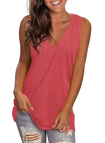 SAMPEEL Damen Tank Top V-Ausschnitt Tops Sommer T Shirt Ärmellose Oberteile Locker Casual Rosa S von SAMPEEL