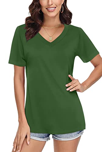 SAMPEEL T Shirt Damen V-Ausschnitt Tops Sommer Oberteile Shirt Elegant Kurzarm Casual Basic Grün L von SAMPEEL