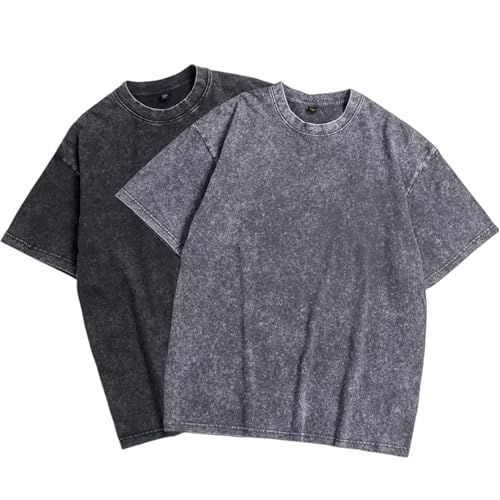 SAN Platina Oversized Tshirt Herren Damen 2er Pack,T Shirt Baumwolle Sommer Kurzarm Ärmel Rundhals,S-5XL,Tshirt Schwarz Grau（XXL） von SAN Platina