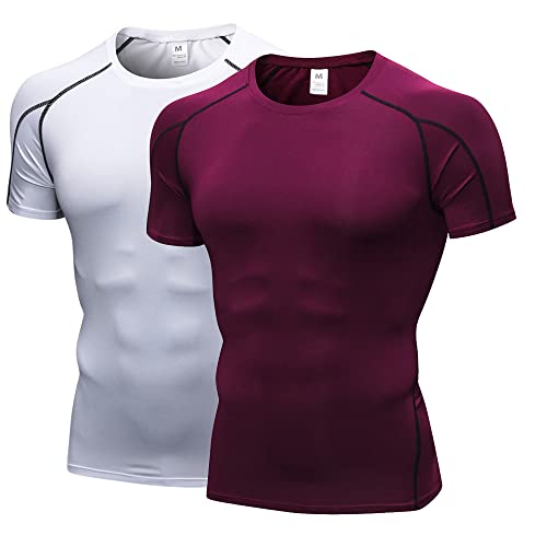 Herren Bodybuilding T - Shirt Slim Quick Dry Compression Shirt Short Sleeve Running Baselayer Top von SANANG