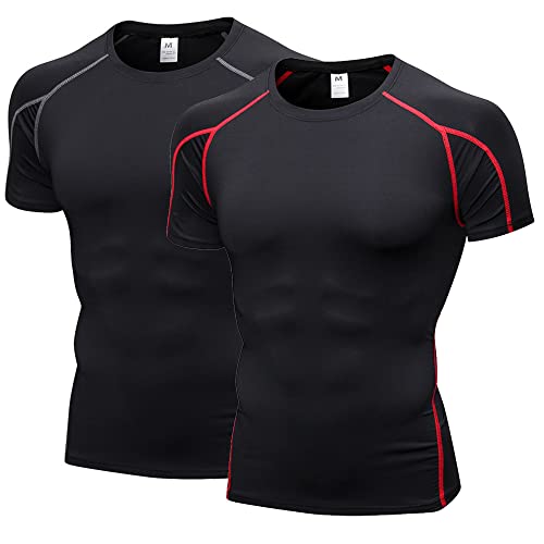 Herren Bodybuilding T - Shirt Slim Quick Dry Compression Shirt Short Sleeve Running Baselayer Top von SANANG
