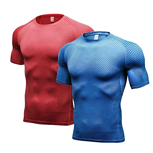 Herren Bodybuilding T - Shirt Slim Quick Dry Compression Shirt Short Sleeve Running Baselayer Top von SANANG