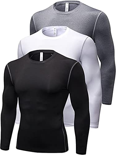 SANANG 3er Pack Herren Langarm-Kompressionsshirts Thermische Sportshirts für Laufen von SANANG