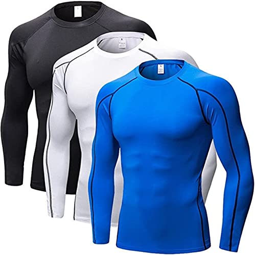SANANG Men's Athletic Quick Dry Compression Base Layer Long Sleeve T-Shirt,Elastic,S-2XL, Camouflage, Rücken, weiß von SANANG