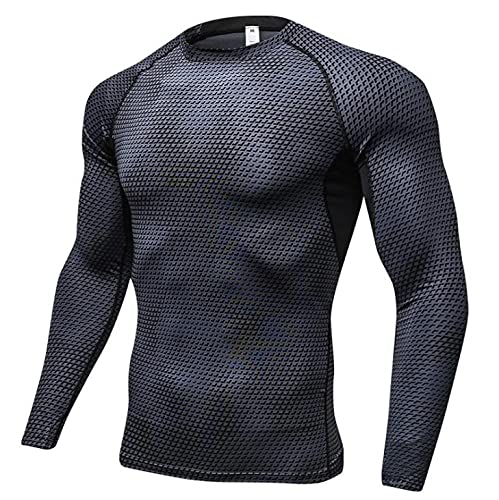 SANANG Herren Compression Baselayer Langarm Lauf Top Sport Schnell Trocken T-Shirts (Schwarz, Large/Chest 35.4'') von SANANG