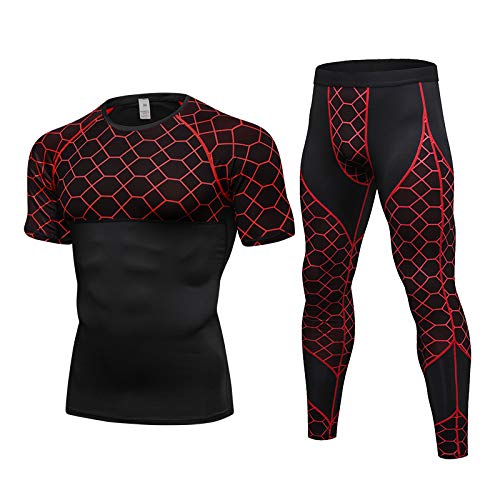 SANANG Herren Kompression Trainingsanzug Fitness Tight Quick Dry Running Set T-Shirt Legging Sportswear Gym Sport Suit von SANANG