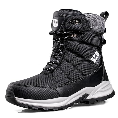 SANANG Männer Verdickte Warme Stiefel Rutschfeste Wasserdichte Schneestiefel Fuzzy Lace Up Cozy Boots Fleece Futter Schuhe High-Top Wanderschuhe von SANANG