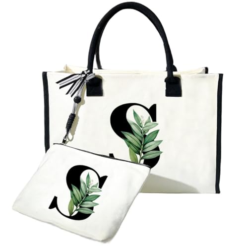 SANCABA Geschenke für Frauen, personalisierte Initiale Leinwand Tote Kosmetiktasche, monogrammierte Strandtasche, Geschenk für sie, Mutter, Lehrer, Gastgeberin, S, Einkaufstasche zum 20./30./40./50. von SANCABA