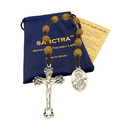 SANCTRA Taschenrosenkranz, handgefertigt und gesegnet im Heiligen Land, Gebetskette mit Heiligenmedaille und Kreuz/Kruzifix, Geschenkbeutel und Echtheitszertifikat SANCTRA Taschenrosenkranz, handgefertigt und gesegnet im Heiligen Land, Gebetskette mit Heiligenmedaille und Kreuz/Kruzifix, Geschenkbeutel und Echtheitszertifikat von SANCTRA