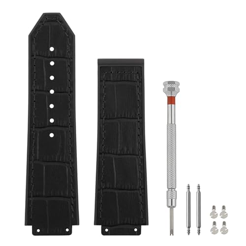SANDEIN 25 mm Leder-Uhrenarmbänder, kompatibel mit Hublot Big Bang, weiches Silikon-Gummi gefüttert, Ersatz-Armband für Hublot Big Bang Uhrenarmbänder (schwarz/schwarze Nähte) von SANDEIN