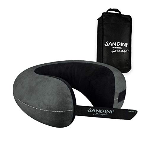 SANDINI TravelFix® Slim Size – Mikrofaser - Premium Reisekissen Made in EU/Nackenkissen mit ergonomischer Stützfunktion – Gratis Transporttasche mit Befestigungs-Clip von SANDINI