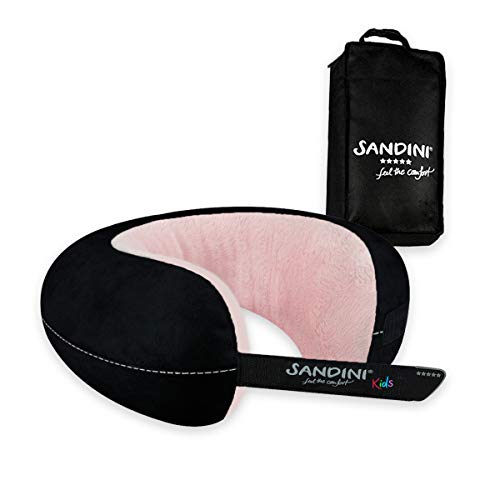 SANDINI TravelFix® Kids Size – Plüsch - Premium Reisekissen Made in EU/Nackenkissen mit ergonomischer Stützfunktion für Kinder – Gratis Transporttasche mit Befestigungs-Clip von SANDINI