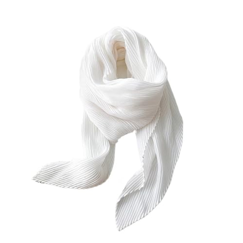 90X90cm Quadrat Schal Schal Plissee Kopftuch Stirnband Frauen Schalldämpfer Einfarbig Halstuch (Color : White, Size : 1 SIZE) von SANDNE