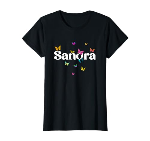 Sandra - Schöner Mädchen Name mit bunten Schmetterlingen T-Shirt von SANDRA Tochter Enkel Geburtstag Geschenkideen