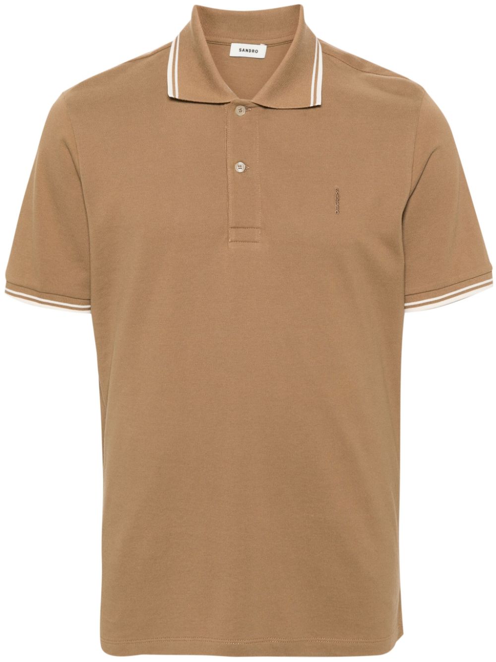 SANDRO Besticktes Poloshirt mit Streifendetails - Braun von SANDRO