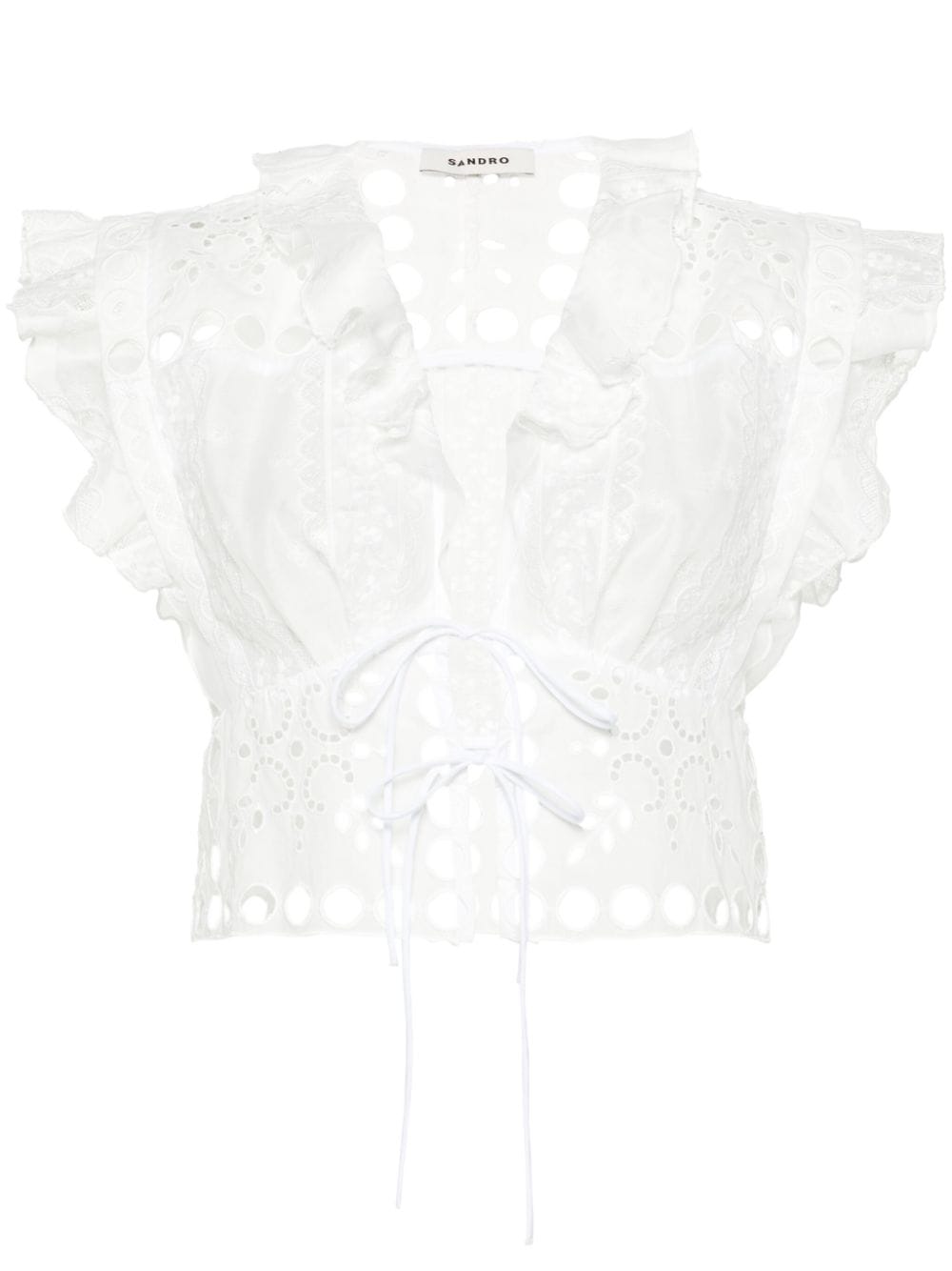 SANDRO Cropped-Bluse mit Lochstickerei - Weiß von SANDRO