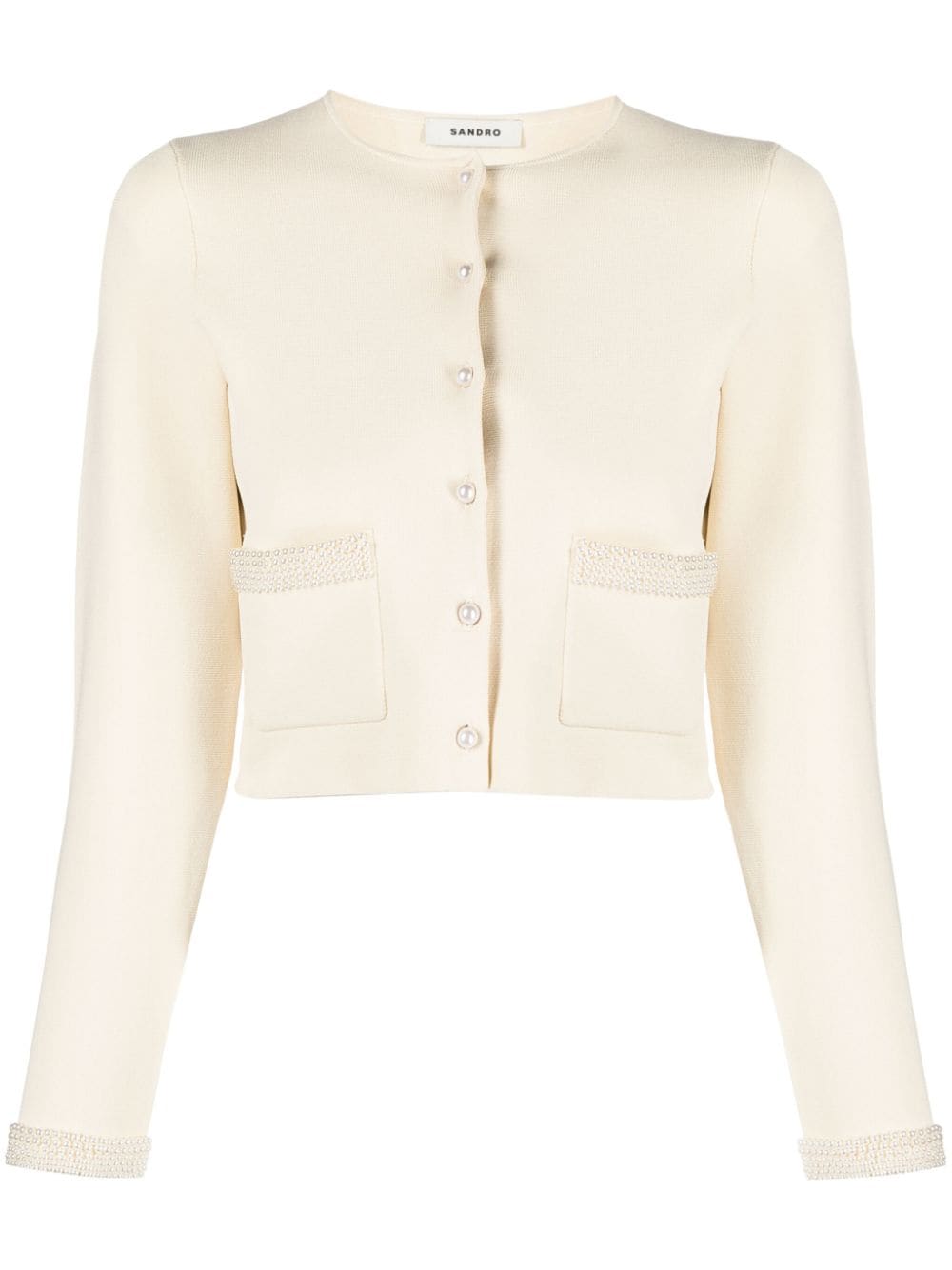 SANDRO Cropped-Jacke mit Kunstperlen - Nude von SANDRO