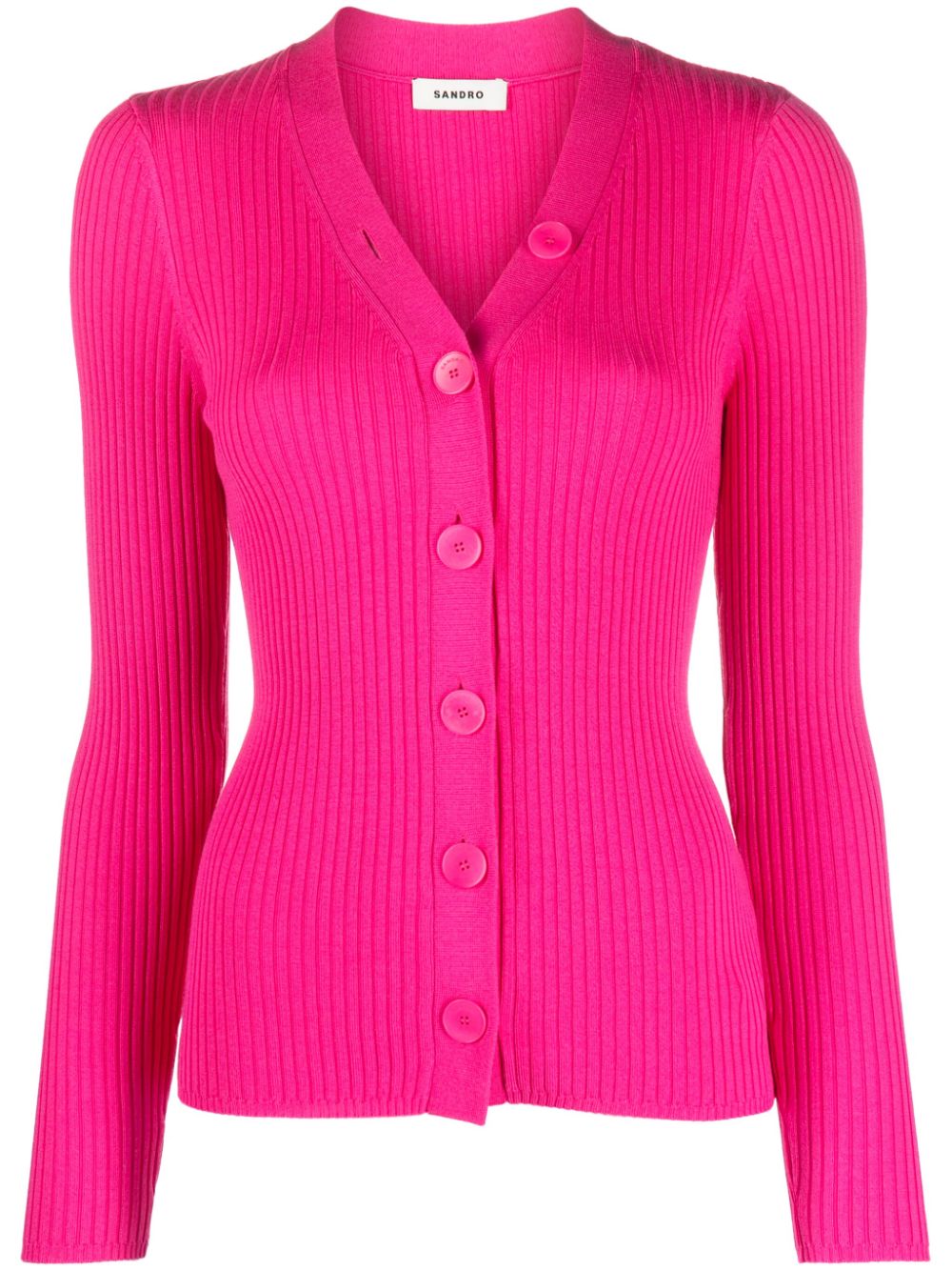 SANDRO Gerippter Cardigan mit V-Ausschnitt - Rosa von SANDRO