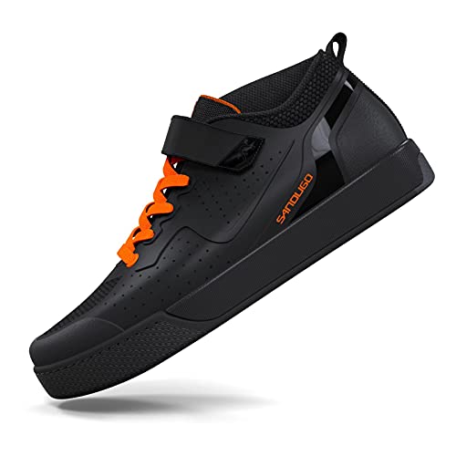 SANDUGO Fahrradschuhe Herren, Mountainbike Schuhe, Downhill Radschuhe, Kompatibel mit Peloton Shimano SPD, Flachpedal, 2 Bolzen Pedale Orange Size：EU43 von SANDUGO