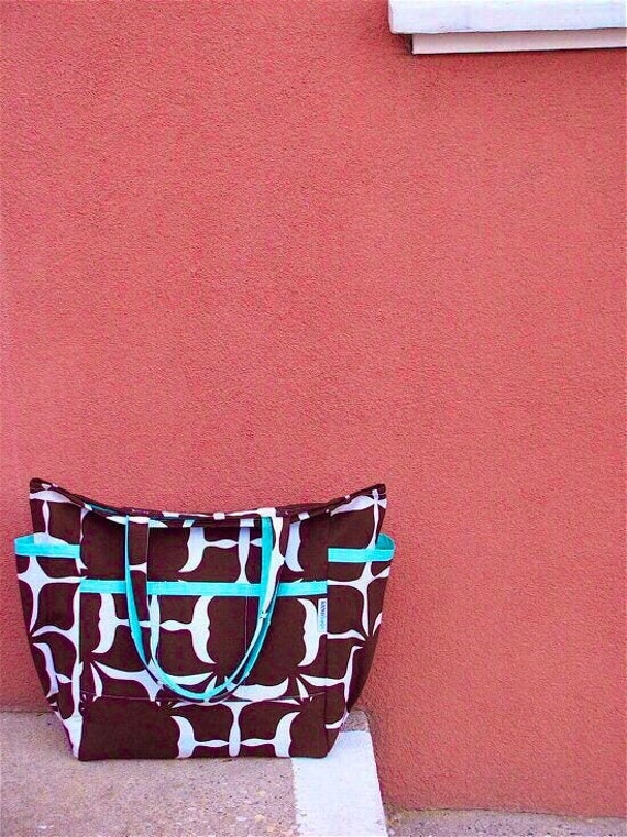 Einfach Modern/Groß Upcycled Tote Weekender Windel Baby Tasche Türkis Braun Weiß Her Sis Teen Lehrer Umweltfreundlich Urlaub Vegan von SANDbagsStudio