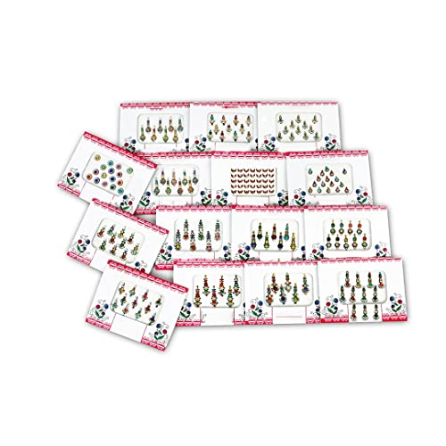 SANGAM 6 Packungen mehrfarbige Bindi Stirntattoos Aufkleber Pooja Samagri Tilak Bindi Indian Makeup Dots Tikka Mix Size Polka Dots Kosmetikartikel Frauen und Mädchen von SANGAM